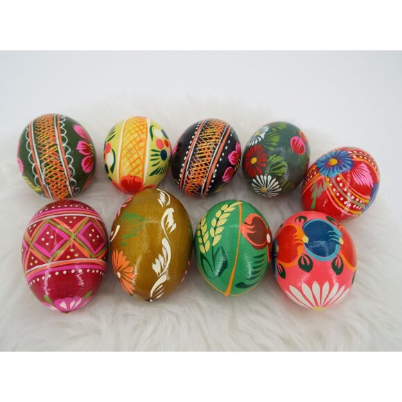 Decorative Hand Painted Wood Easter Eggs Lot of 9 - Picture 2 of 6